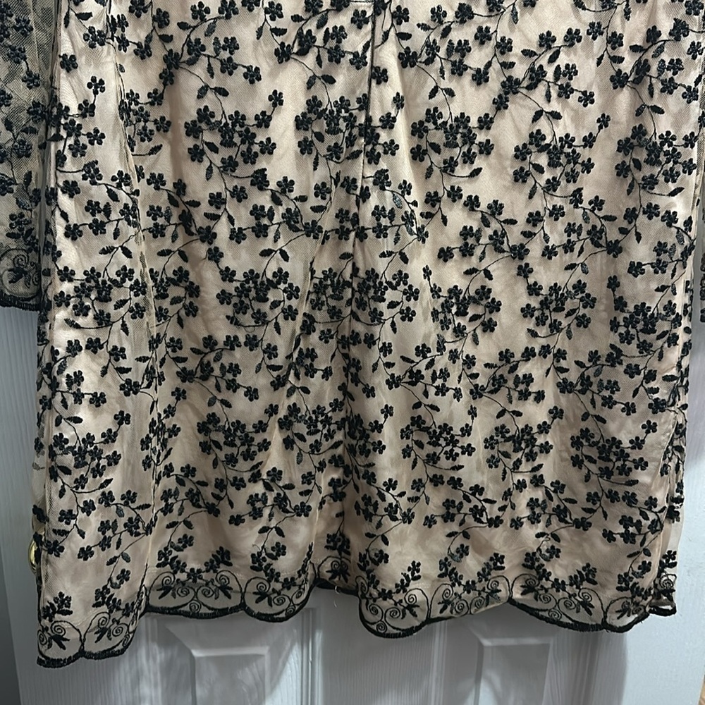 BETSY JOHNSON WOMEN DRESS LACE EMBROIDERY NUDE/BLACK SHIFT DRESS - Picture 7 of 8